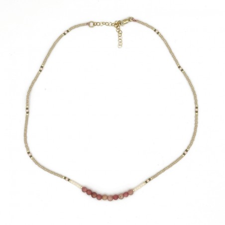 Collier Ras de Cou en Perles Miyuki et Rhodonites - Pièce Unique