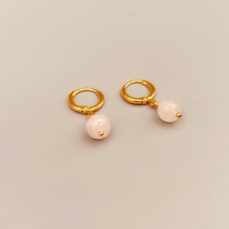 Boucles d'Oreilles Cristal - Mini Créoles en Plaqué Or et quartz rose