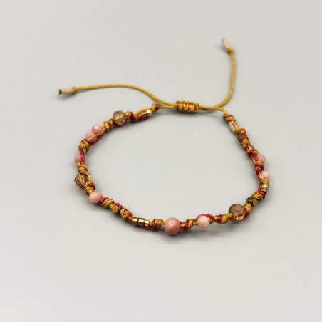 Bracelet HIPPY noué cristal et Rhodonite