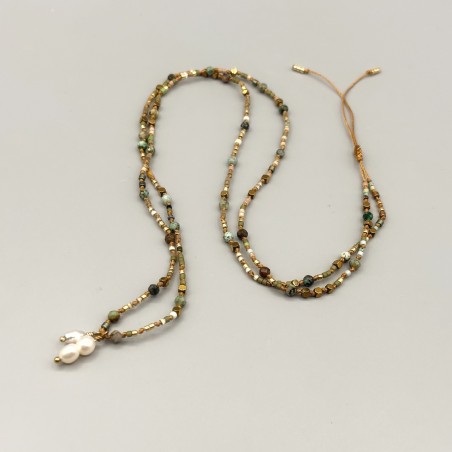 Collier HIPPY long avec turquoises africaines