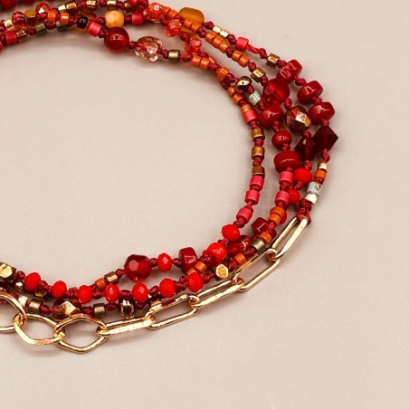 ong collier de perles HIPPY tons rouges