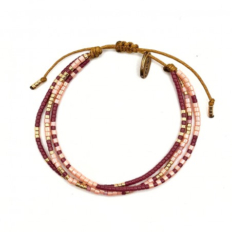 Bracelet HIPPY 3 rangs roses et mauves